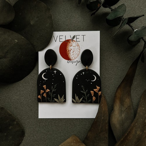 Handmade Polymer Clay Earrings MINI Moon Garden Earrings Etsy