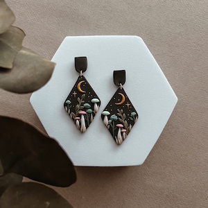 Mushroom Night Earrings | Handmade Polymer Clay Earrings | Nickel free hypoallergenic