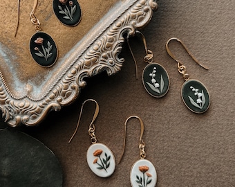 Birth Flower Earrings | Handmade Polymer Clay | Nickel Free Hypoallergenic