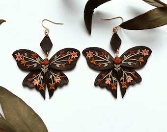 Handmade Butterfly Earrings | Folk Flowers | Nickel Free Hypoallergenic | Polymer Clay Earrings