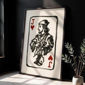 Stampa della carta da gioco Jack di Cuori – Arte murale dipinta a mano, poster con pennellate vintage audaci