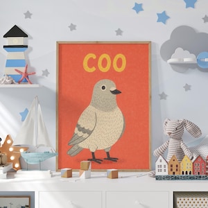 Pigeon Animal Sound Print for Nursery – Cute ‘Coo’ Poster for Baby or Toddler Room