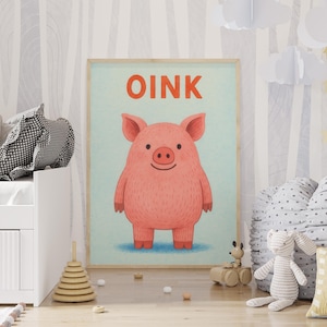 Lámina con sonido de cerdo para habitación infantil: un bonito póster con sonido de "oink" para habitación infantil o regalo para bebé.