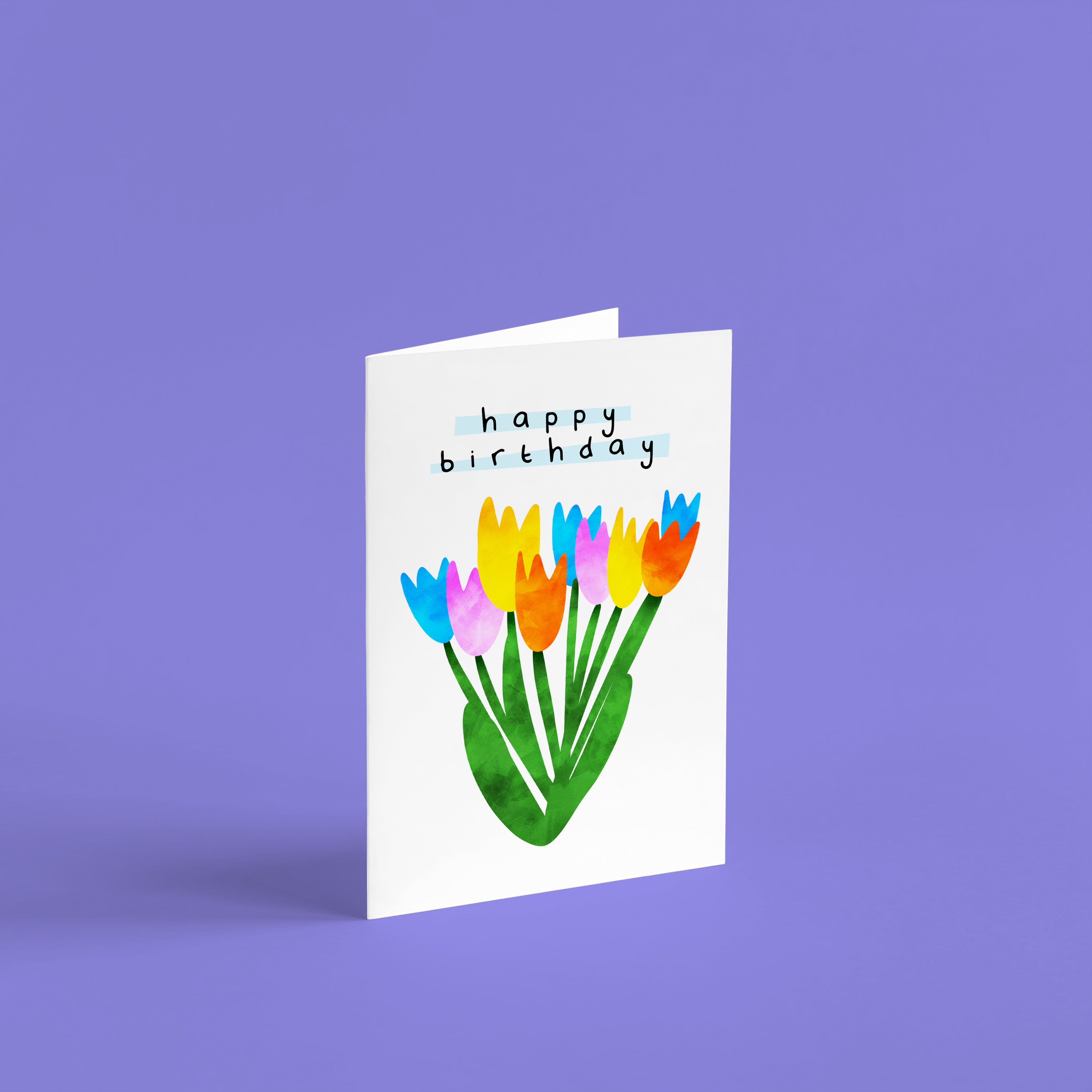 Happy Birthday With Bouquet of Tulips Birthday Card Etsy
