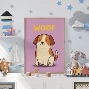 Dog Animal Sound Print for Nursery – Cute ‘Woof’ Poster for Kids or Toddler Room