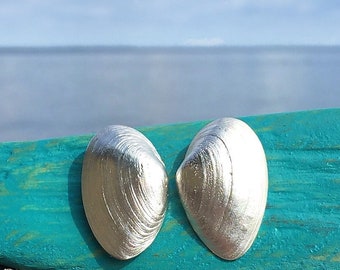 Ear studs sand gaping shell 925 silver