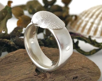 wide ring with cockle shell 925 silver