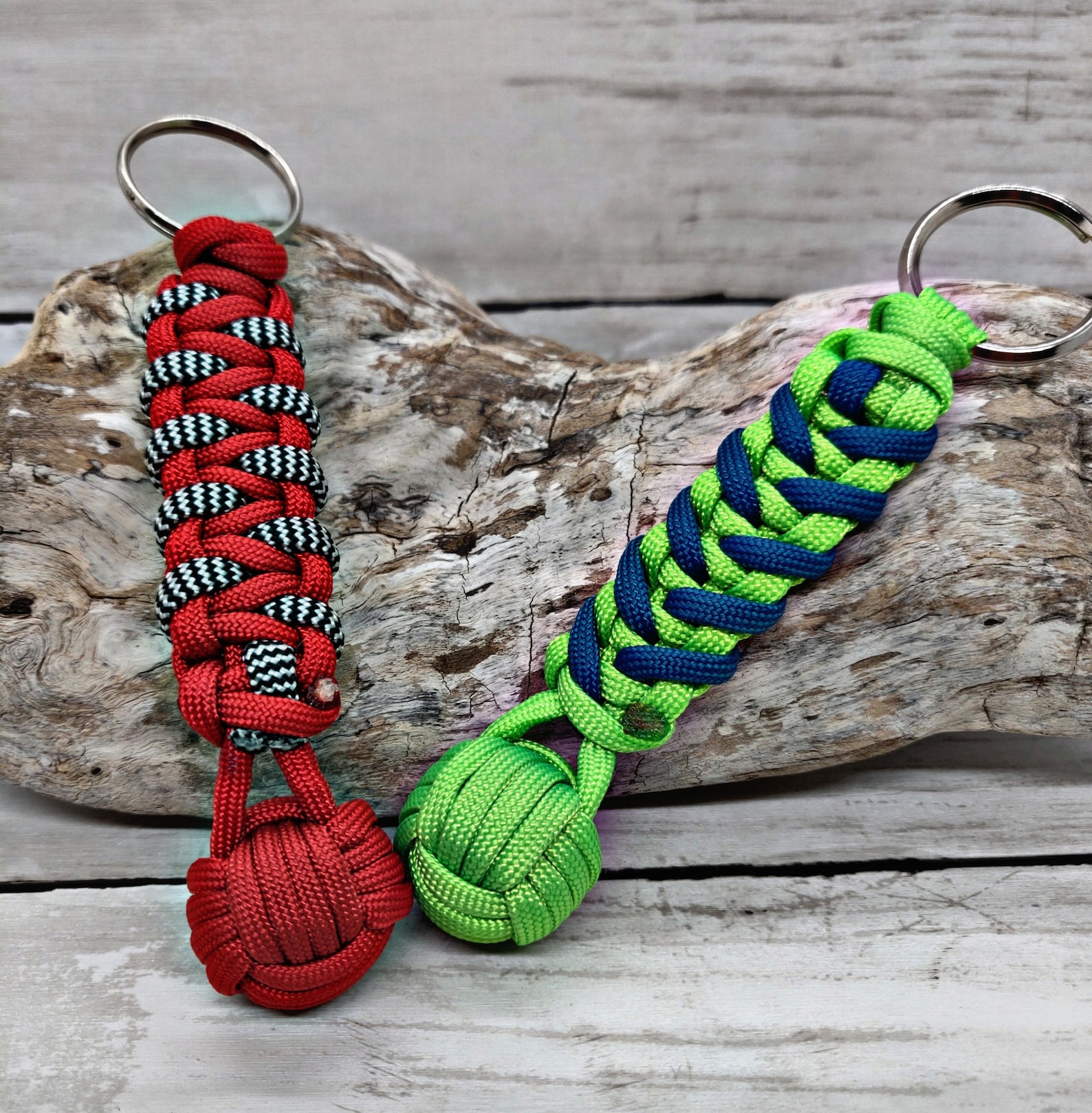 Paracord Keychain Cobra Weave With Monkey Fist Ribbon Etsy