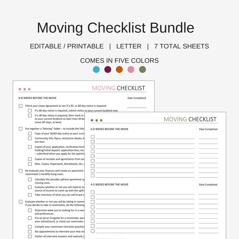 Moving Checklist Planner and Scheduler Editable Printable Moving Checklist Planner and Scheduler Editable Printable