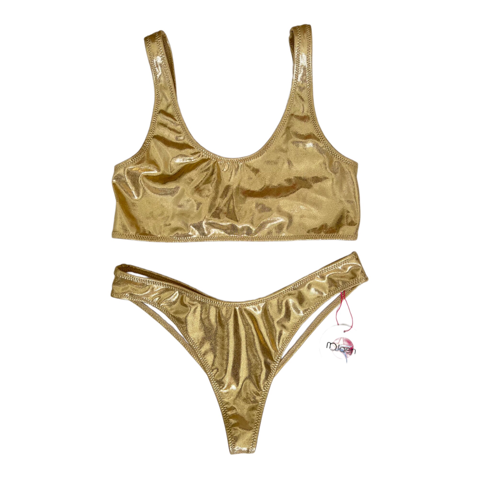 Swimsuit Set Top and Bottom Cheeky Bikini Large Size/ Gold Etsy