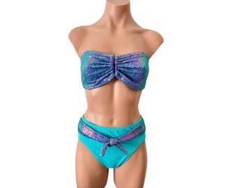 Exclusive Fashion swimsuit strapless top and high waist bottom cheeky bikini