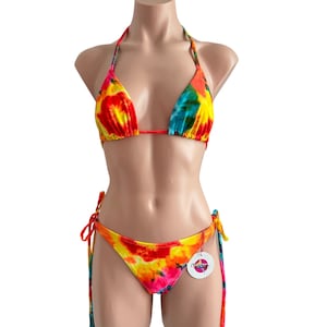Swimwear colorful / set top triangle cheeky bikini - Medium size/tie die swimwear/