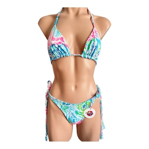 Swimwear colorful set / cheeky bikini bottom swimsuit triangle top with cheeky bikini