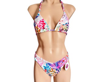 Swimwear colorful top with cheeky bikini/ colorful swimsuit pink full colors bikini