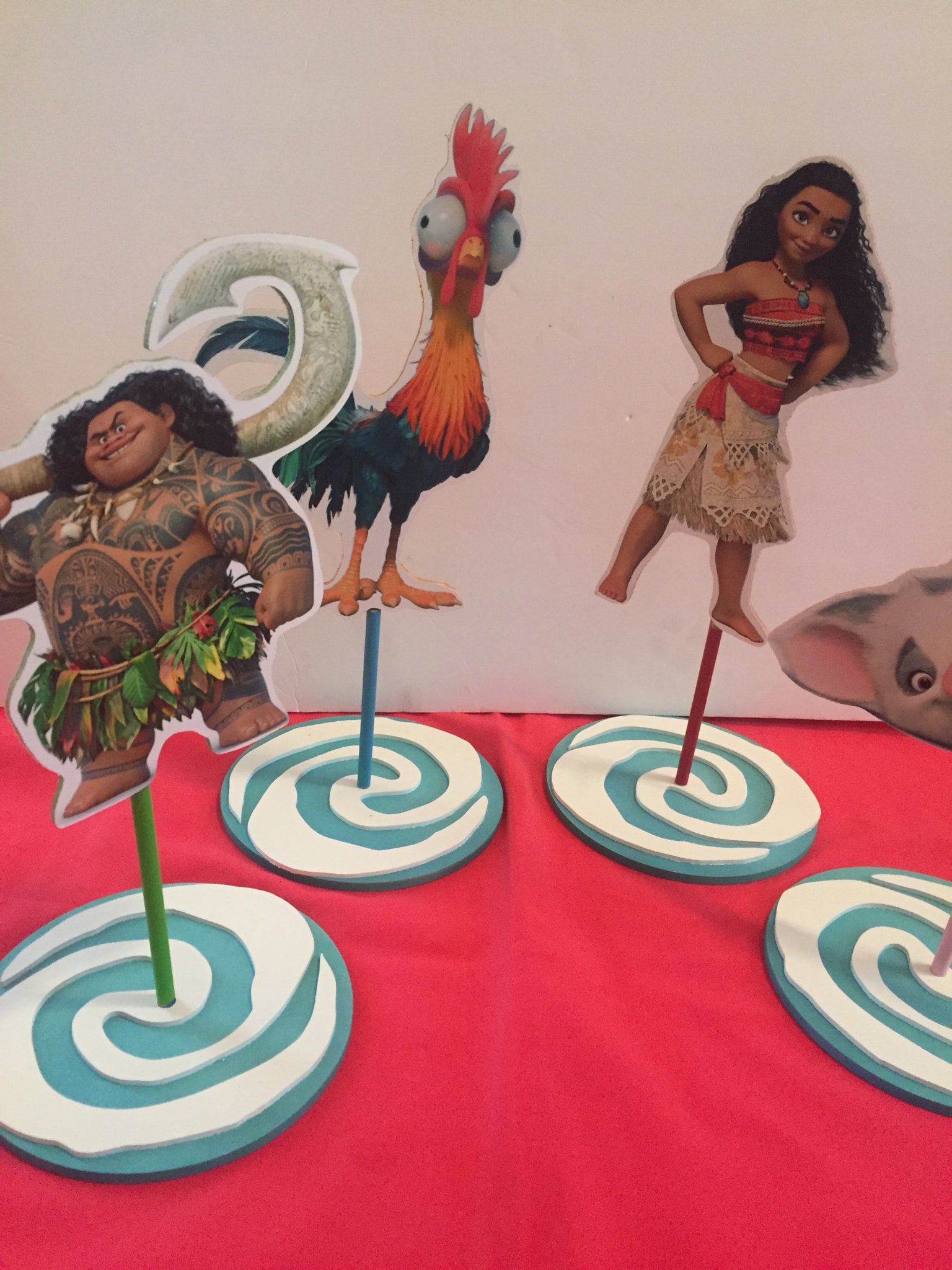 Princess Moana birthday party centerpieces heihei Maui demigod luau party theme