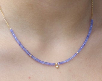 Tanzanite Necklace, Dainty Bar Necklace, Gold Filled, Tanzanite Jewellery, December Birthstone