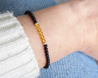 Black Onyx and Citrine Bracelet, Black Onyx Bracelet, Beaded Bracelet, 14k Gold Filled Bracelet, Gift for Her