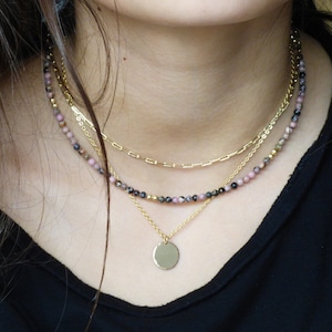 Gemstone Choker Necklace, Rhodonite Beaded Necklace, Gold Filled, Layering Necklace, Gemstone Necklace