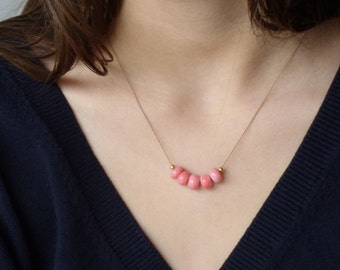 Coral Necklace, Silk Cord Necklace, Gold Filled, Silk Thread Jewelry, Minimalist Necklace