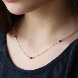 Garnet Choker Necklace, Gold Garnet Necklace, Dainty Necklace, Gold Filled Necklace, January Birthstone, Gift for Her