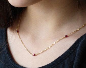 Garnet Choker Necklace, Gold Garnet Necklace, Dainty Necklace, Gold Filled Necklace, January Birthstone, Gift for Her