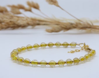 Golden Rutilated Quartz Bracelet, Gemstone Beaded Bracelet, 14k Gold Filled, Gift for Her