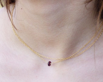 Tiny Garnet Necklace, Garnet Birthstone, January Birthstone Necklace, Gold Filled, Dainty Gemstone Necklace