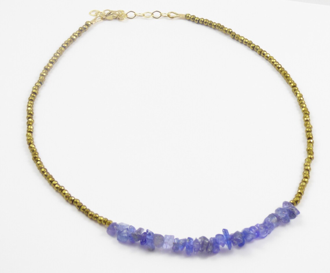 Choker Necklace Hematite Choker Necklace Tanzanite Gemstone Etsy