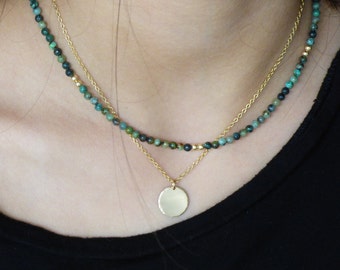 Collier ras de cou avec pierres précieuses, collier de perles turquoises africaines, or rempli, superposition de collier, collier de pierres précieuses