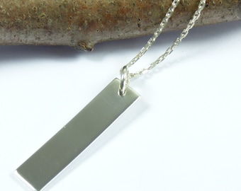 Silver Vertical Bar Necklace, Solid Silver Pendant, Pendant Necklace, Sterling Silver