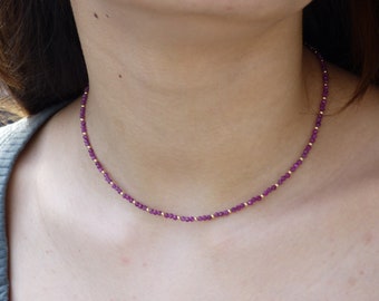Ruby Necklace: Beaded Gemstone, 14k Gold Filled