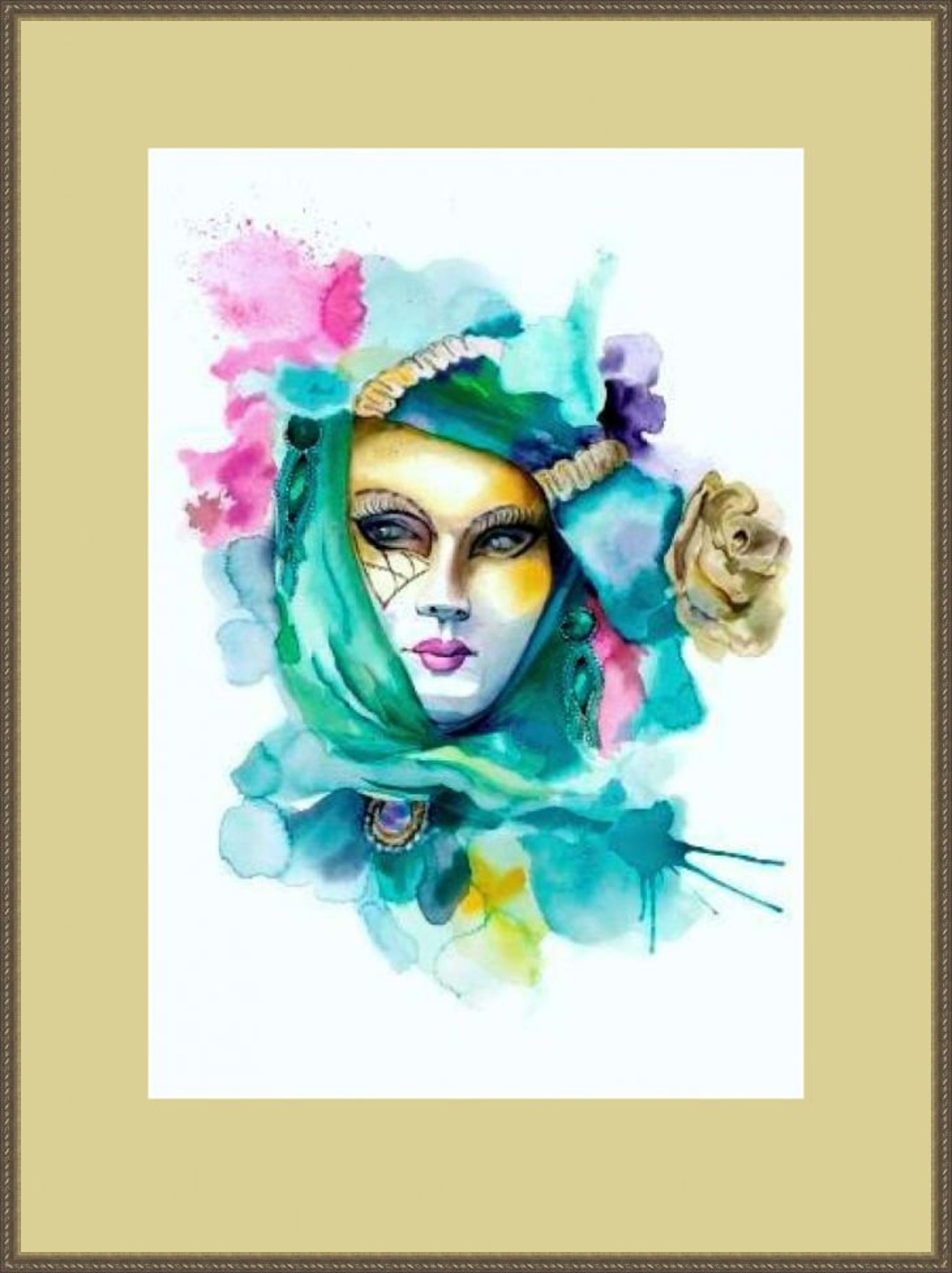 mask watercolor painting Venice carnival art Colorful Etsy
