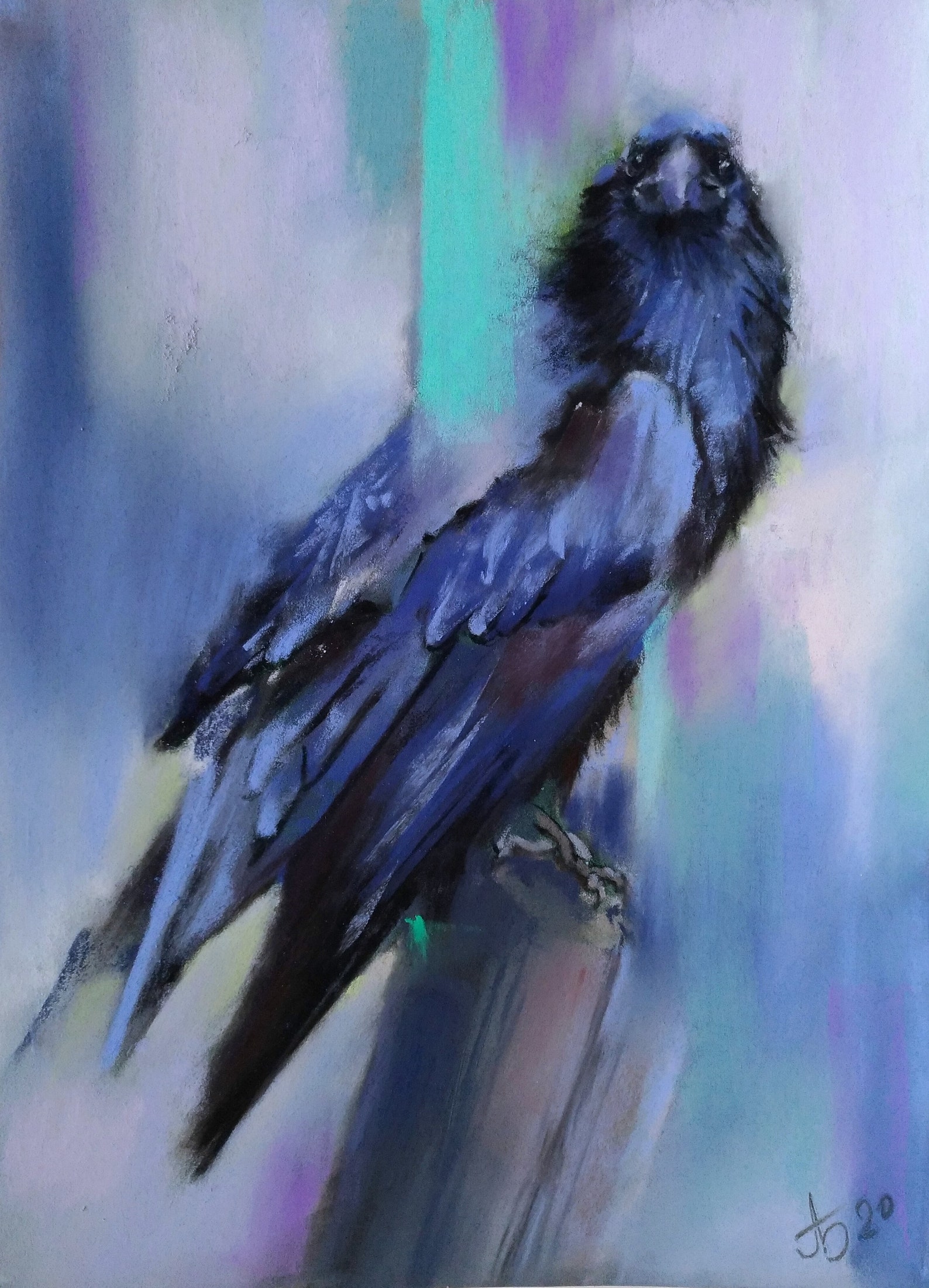 Raven artwork Crow wall art Pastel original painting Bird wall Etsy