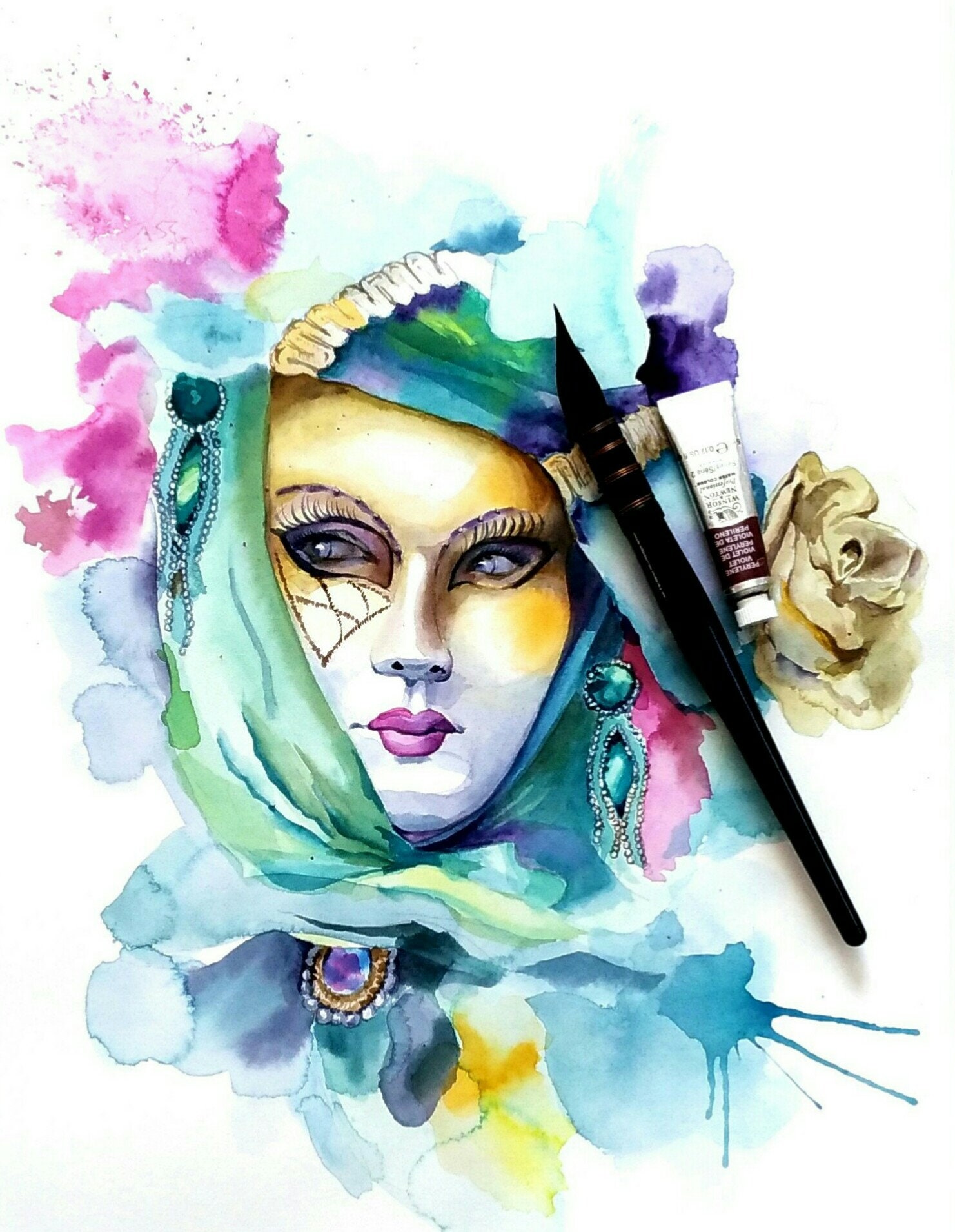 mask watercolor painting Venice carnival art Colorful Etsy