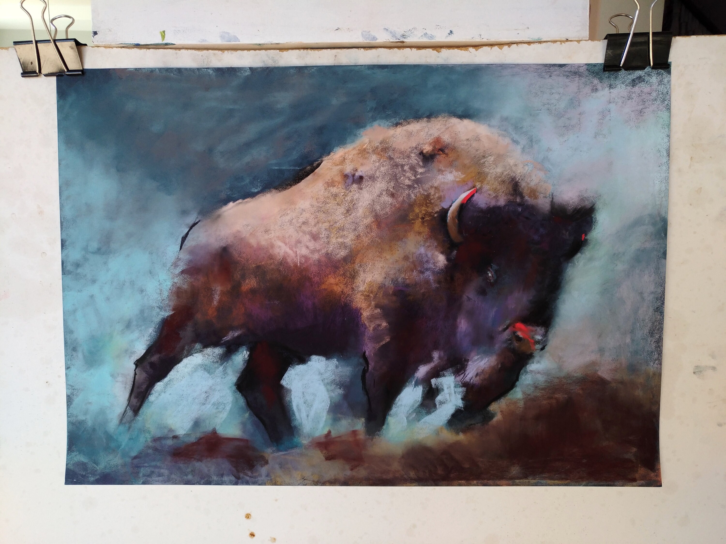 Buffalo art Bison painting Original pastel painting Abstract Etsy
