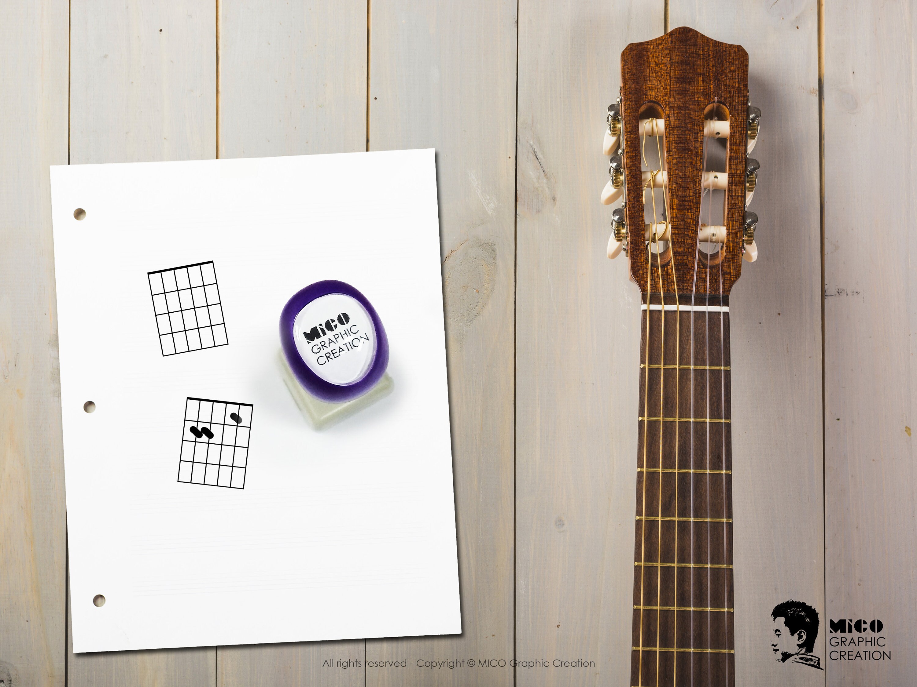 Mini Guitar Chord Self Ink Stamp for Learning Acoustic Guitar, Electric