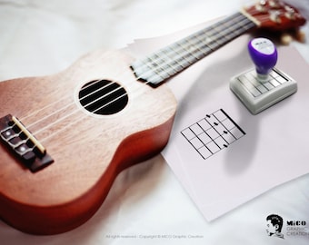 Ukulele chord Self ink stamp for Ukulele, Bass, Mandolin and Banjo, Great aiding tool for Music learning & teaching.