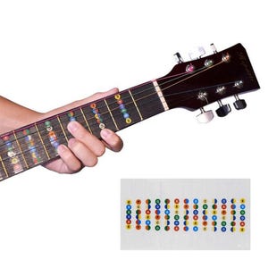 1 Stück Gitarre Griffbrett Noten Karte Etiketten Aufkleber Griffbrett Bund Aufkleber für 6-Saitige Akustische E-Gitarre lernen und lehren (AD)