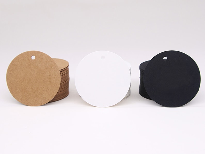 300 gsm paper Blank circle tag 2cm to 5.5cm diameter with Hole, Round tag, Price Tags, Hang Tags, Gift Tags image 1