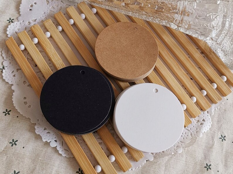 300 gsm paper Blank circle tag 2cm to 5.5cm diameter with Hole, Round tag, Price Tags, Hang Tags, Gift Tags image 6