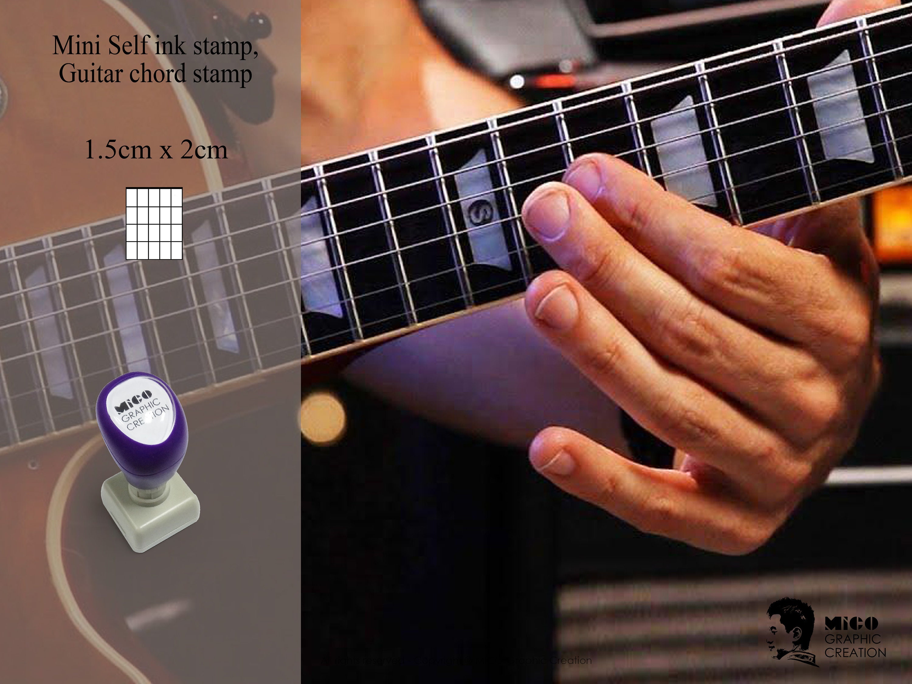 Mini Self ink stamp of Guitar Chord Acoustic Guitar Electric Etsy