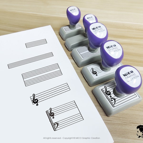 Blank staff music self ink stamp, 5 lines music staff, Music stamp