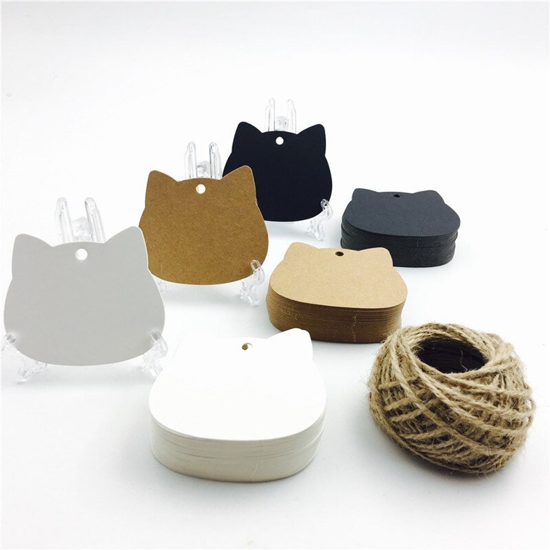 100 Tags of 300 Gsm Cat Head Shaped Blank Paper Tag With Hole, Multiple ...