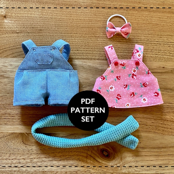 Doll Clothes Sewing Pattern, Overalls, Pinafore, Scarf (PDF Download)