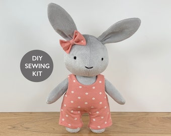 Bunny rabbit kit, easter bunny pattern, DIY craft kit- Learn to sew a sweet plush bunny.