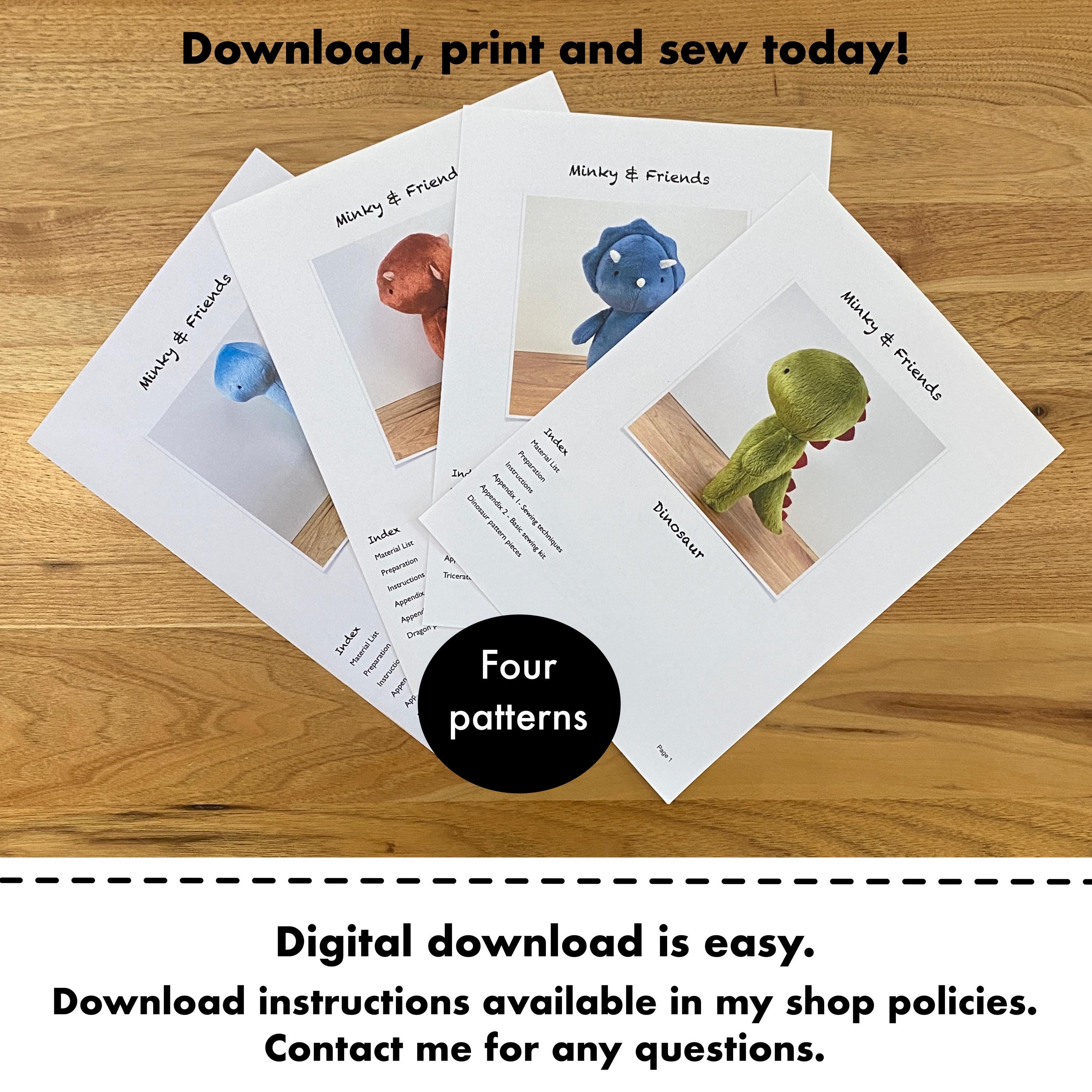 Plushie Sewing Pattern – Dinosaur, Brontosaurus, Triceratops & Dragon ...