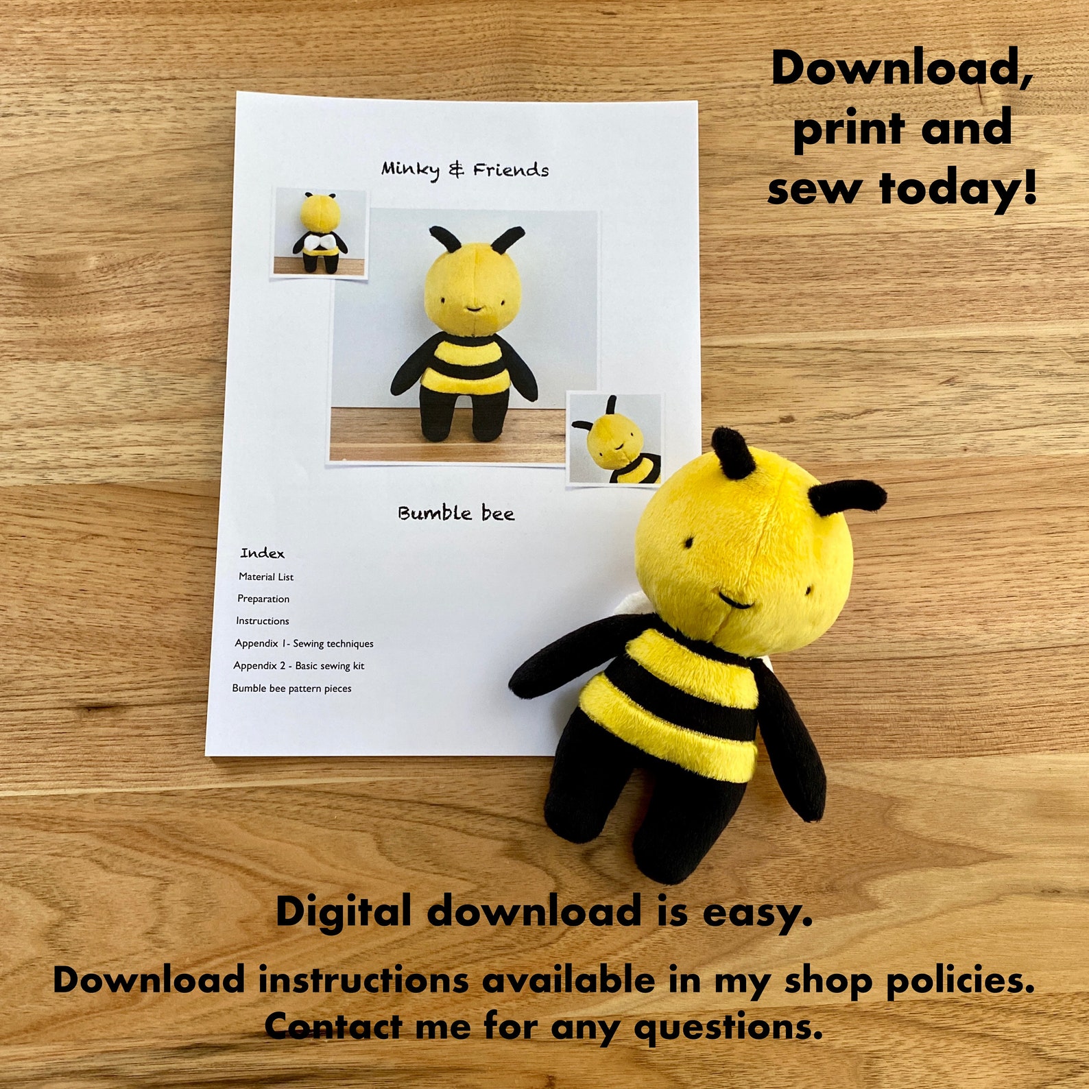 Bumble Bee Soft Toy Sewing Pattern (PDF Pattern) - Etsy