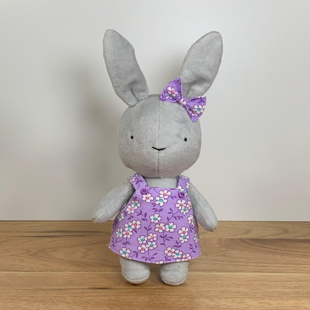 Minky Bunny Doll, Handmade Stuffed Animal With Floral Dress - Etsy