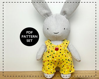 Rabbit sewing pattern, miniature clothing, softie doll pattern
