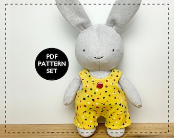 Rabbit sewing pattern, miniature clothing, softie doll pattern